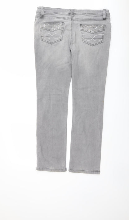 House Of Denim Womens Grey Cotton Straight Jeans Size 16 L29 in Regular Button