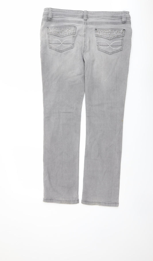 House Of Denim Womens Grey Cotton Straight Jeans Size 16 L29 in Regular Button