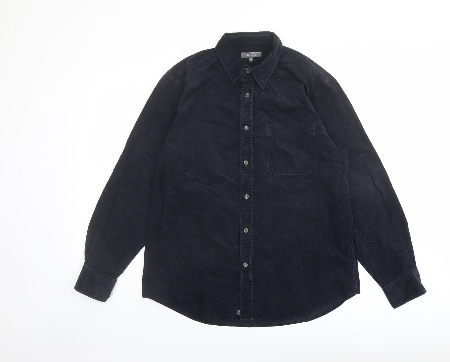 Wolsey Mens Blue Cotton Button-Up Size M Collared Button