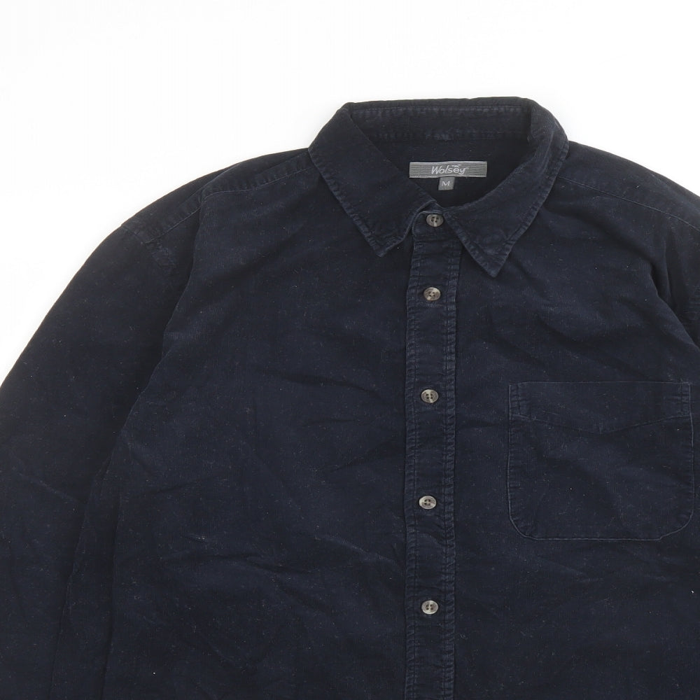 Wolsey Mens Blue Cotton Button-Up Size M Collared Button