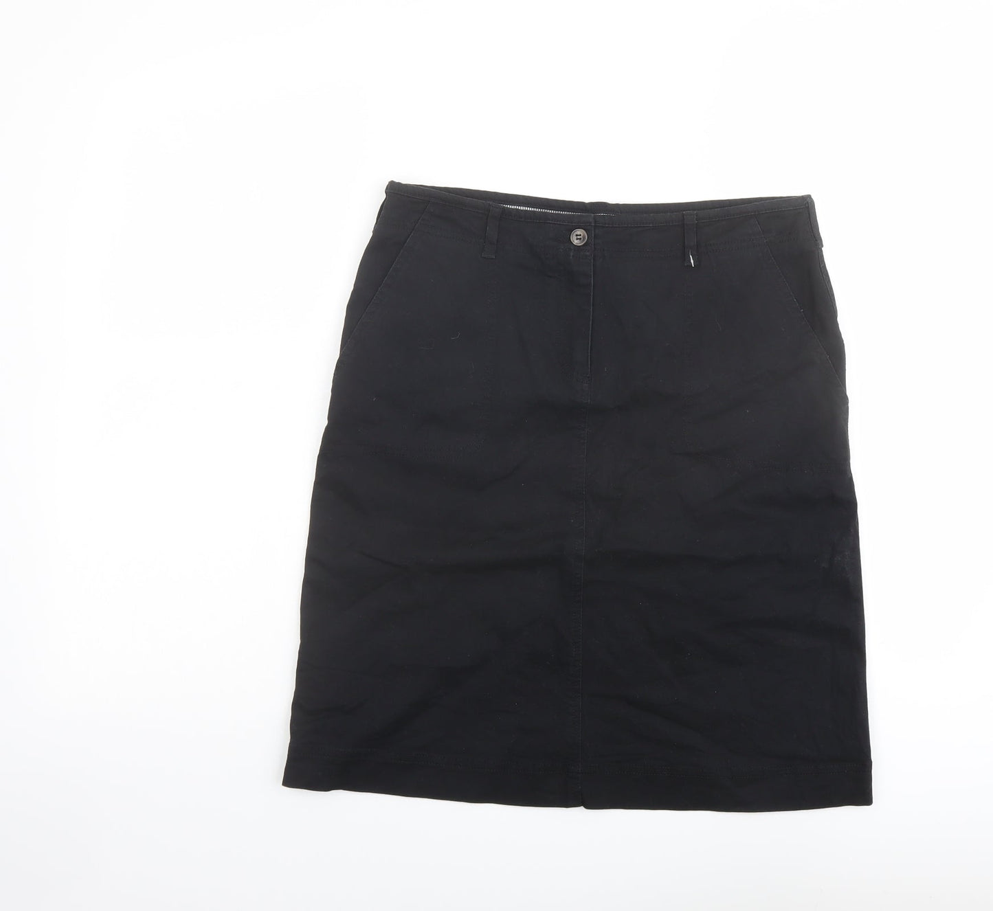 Brook Taverner Womens Black Cotton A-Line Skirt Size 30 in Button
