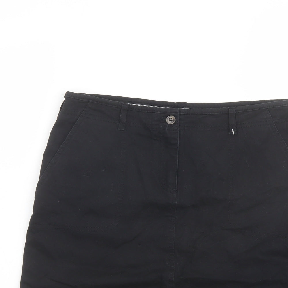 Brook Taverner Womens Black Cotton A-Line Skirt Size 30 in Button