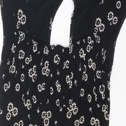 Topshop Womens Black Floral Viscose A-Line Size 12 Square Neck Pullover