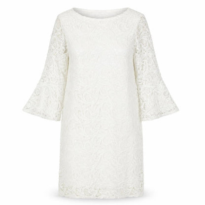 Wallis Womens White Geometric Polyester Shift Size 8 Boat Neck Pullover