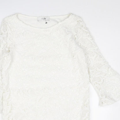 Wallis Womens White Geometric Polyester Shift Size 8 Boat Neck Pullover
