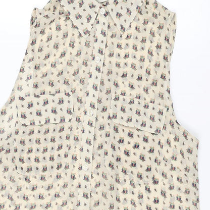 NEXT Womens Ivory Geometric Polyester Basic Button-Up Size 8 Collared - Owl Print