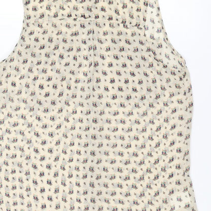 NEXT Womens Ivory Geometric Polyester Basic Button-Up Size 8 Collared - Owl Print