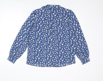Majolica Womens Blue Floral Polyester Basic Button-Up Size S Collared