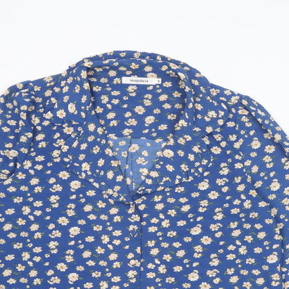 Majolica Womens Blue Floral Polyester Basic Button-Up Size S Collared