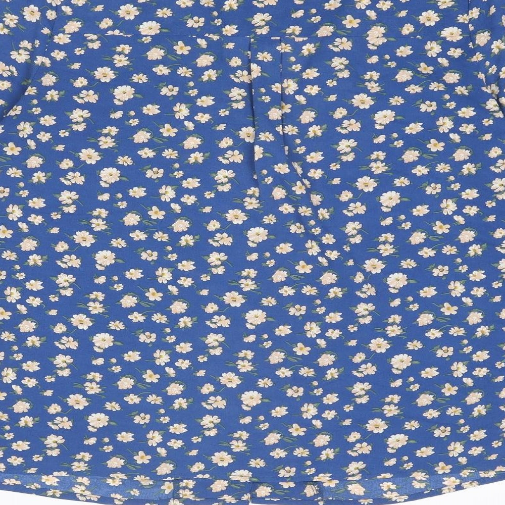 Majolica Womens Blue Floral Polyester Basic Button-Up Size S Collared