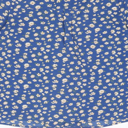 Majolica Womens Blue Floral Polyester Basic Button-Up Size S Collared