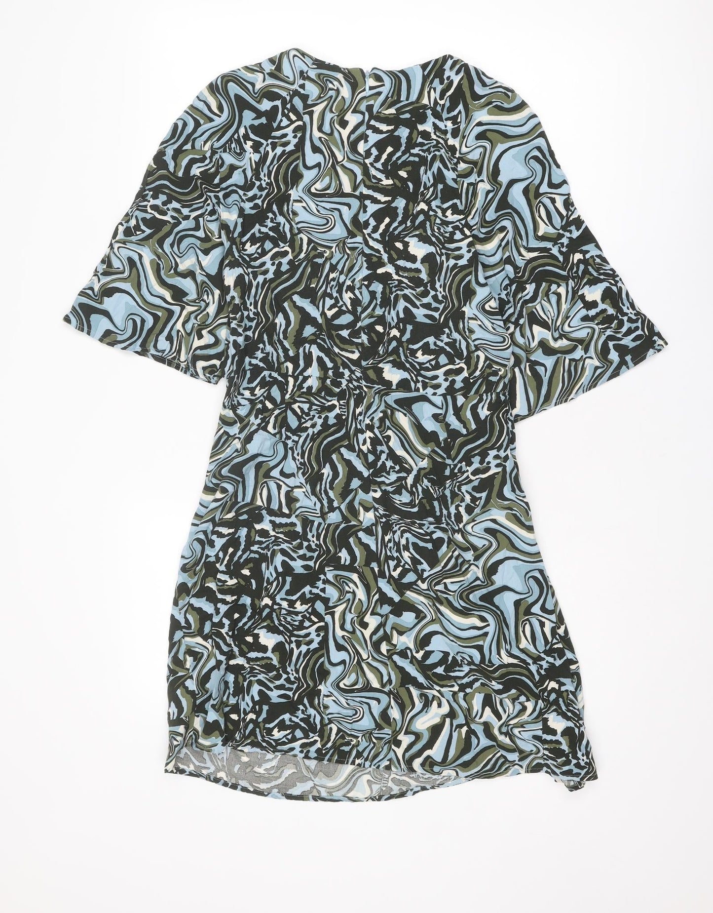 NEXT Womens Multicoloured Geometric Viscose A-Line Size 10 Round Neck Zip