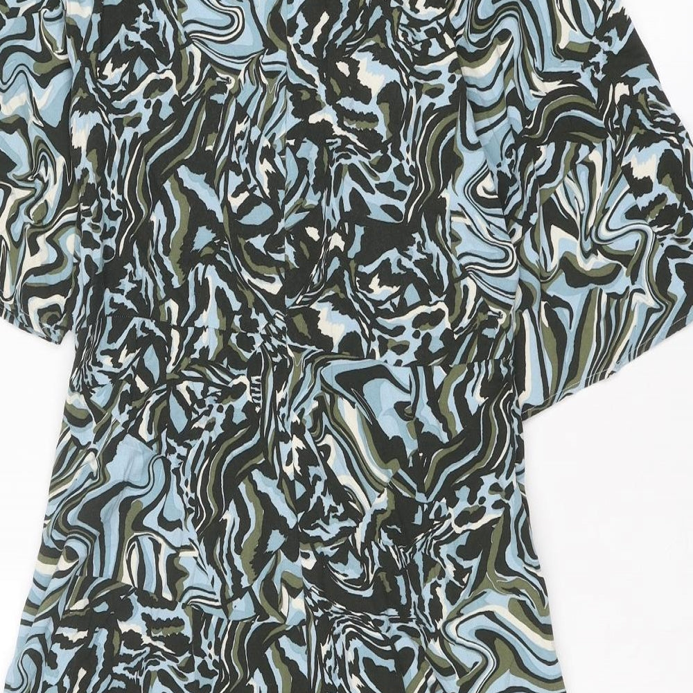 NEXT Womens Multicoloured Geometric Viscose A-Line Size 10 Round Neck Zip