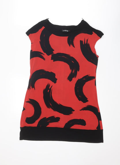 Debenhams Womens Red Floral Polyester Shift Size 12 Round Neck Zip