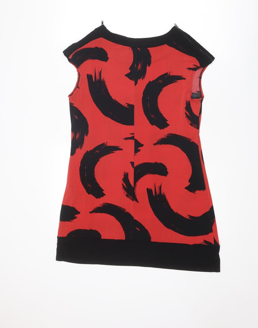 Debenhams Womens Red Floral Polyester Shift Size 12 Round Neck Zip