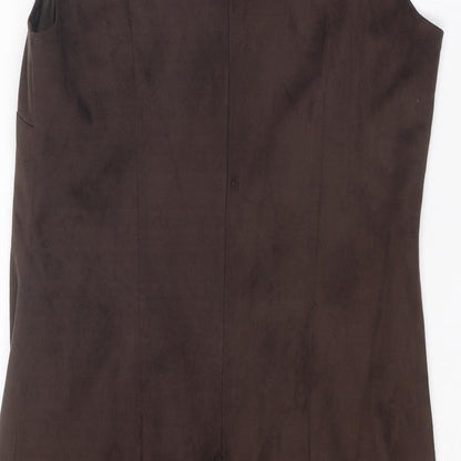 M&Co Womens Brown Polyester Shift Size 10 Round Neck Zip