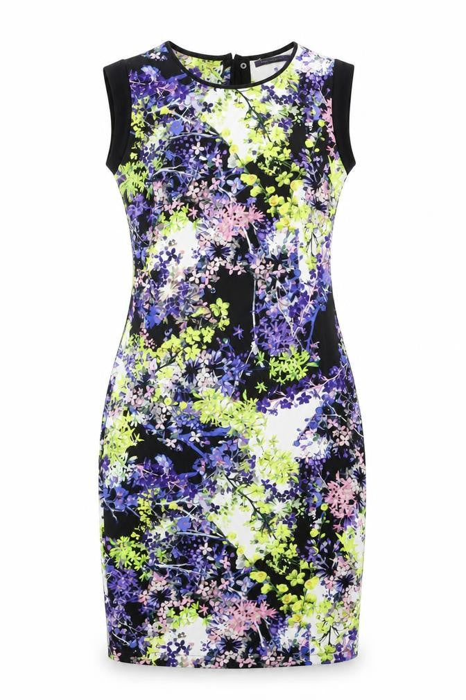 Marks and Spencer Womens Multicoloured Floral Polyester Shift Size 12 Round Neck Zip