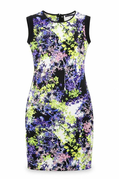 Marks and Spencer Womens Multicoloured Floral Polyester Shift Size 12 Round Neck Zip