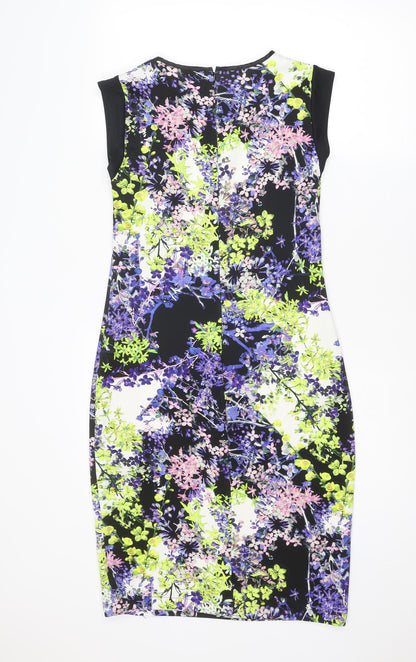 Marks and Spencer Womens Multicoloured Floral Polyester Shift Size 12 Round Neck Zip