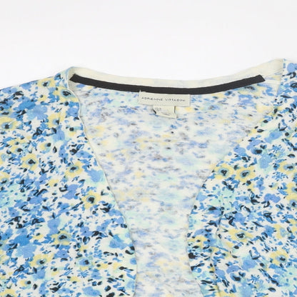 Adrienne Vittadini Womens Multicoloured V-Neck Floral Linen Cardigan Jumper Size XL