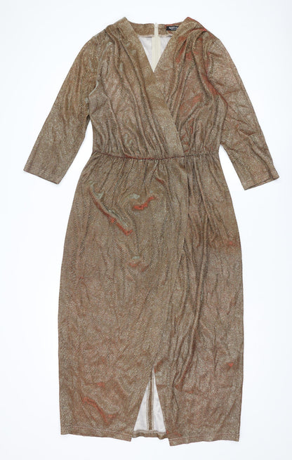 Nasty Gal Womens Gold Polyester A-Line Size 10 V-Neck Zip