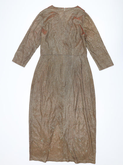 Nasty Gal Womens Gold Polyester A-Line Size 10 V-Neck Zip