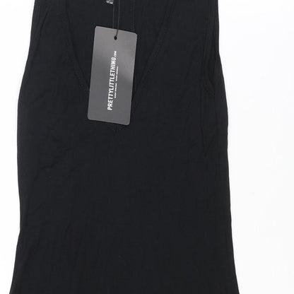 PRETTYLITTLETHING Womens Black Viscose Tank Dress Size 4 V-Neck Pullover