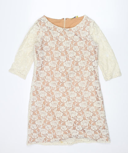 Sepia Womens Ivory Cotton Shift Size M Boat Neck Zip