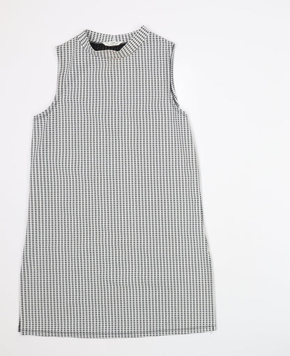 Miss Selfridge Womens Grey Check Polyester Basic Tank Size 10 Mock Neck