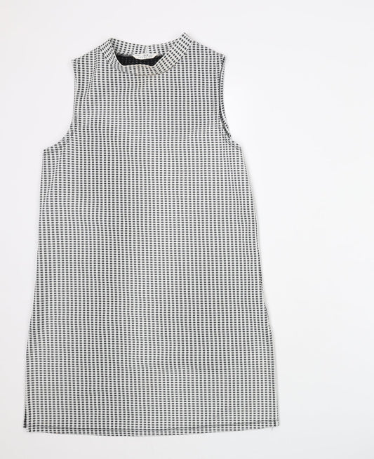 Miss Selfridge Womens Grey Check Polyester Basic Tank Size 10 Mock Neck