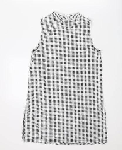 Miss Selfridge Womens Grey Check Polyester Basic Tank Size 10 Mock Neck