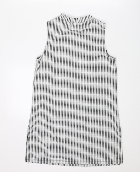 Miss Selfridge Womens Grey Check Polyester Basic Tank Size 10 Mock Neck