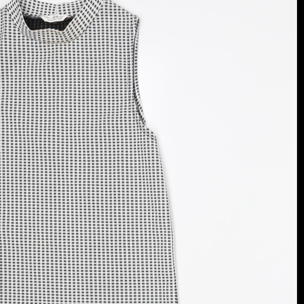 Miss Selfridge Womens Grey Check Polyester Basic Tank Size 10 Mock Neck