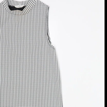 Miss Selfridge Womens Grey Check Polyester Basic Tank Size 10 Mock Neck