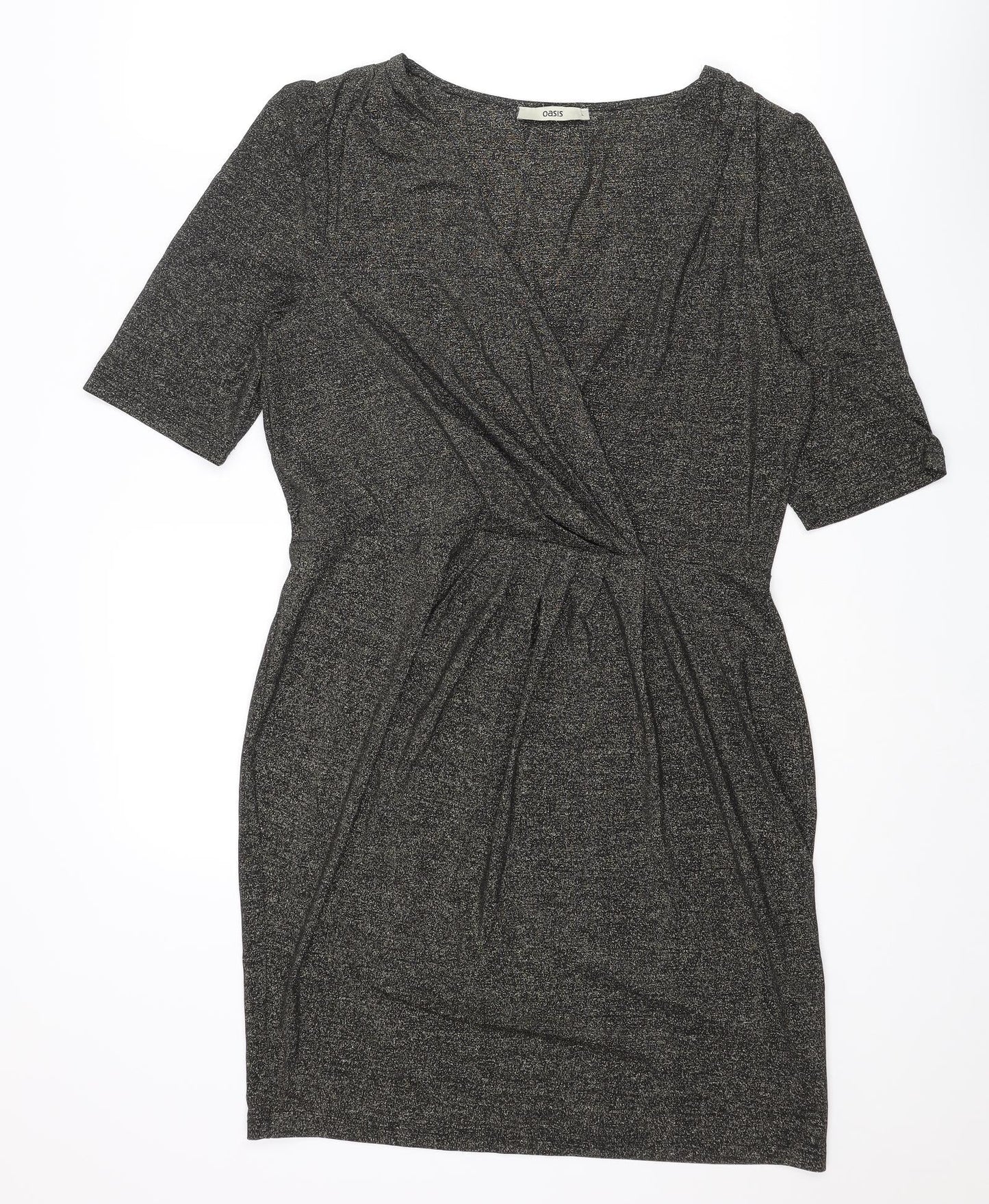 Oasis Womens Grey Polyamide Pencil Dress Size L V-Neck Pullover