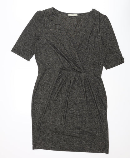 Oasis Womens Grey Polyamide Pencil Dress Size L V-Neck Pullover