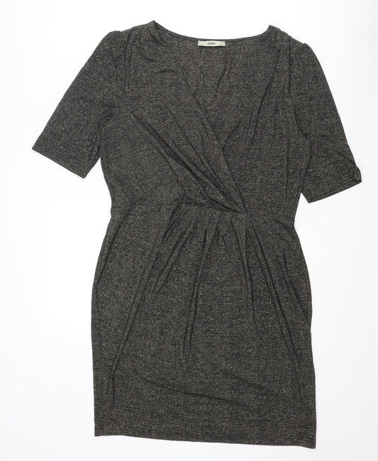 Oasis Womens Grey Polyamide Pencil Dress Size L V-Neck Pullover