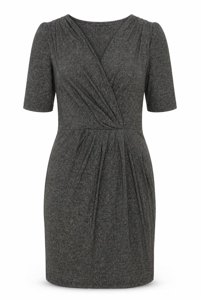 Oasis Womens Grey Polyamide Pencil Dress Size L V-Neck Pullover