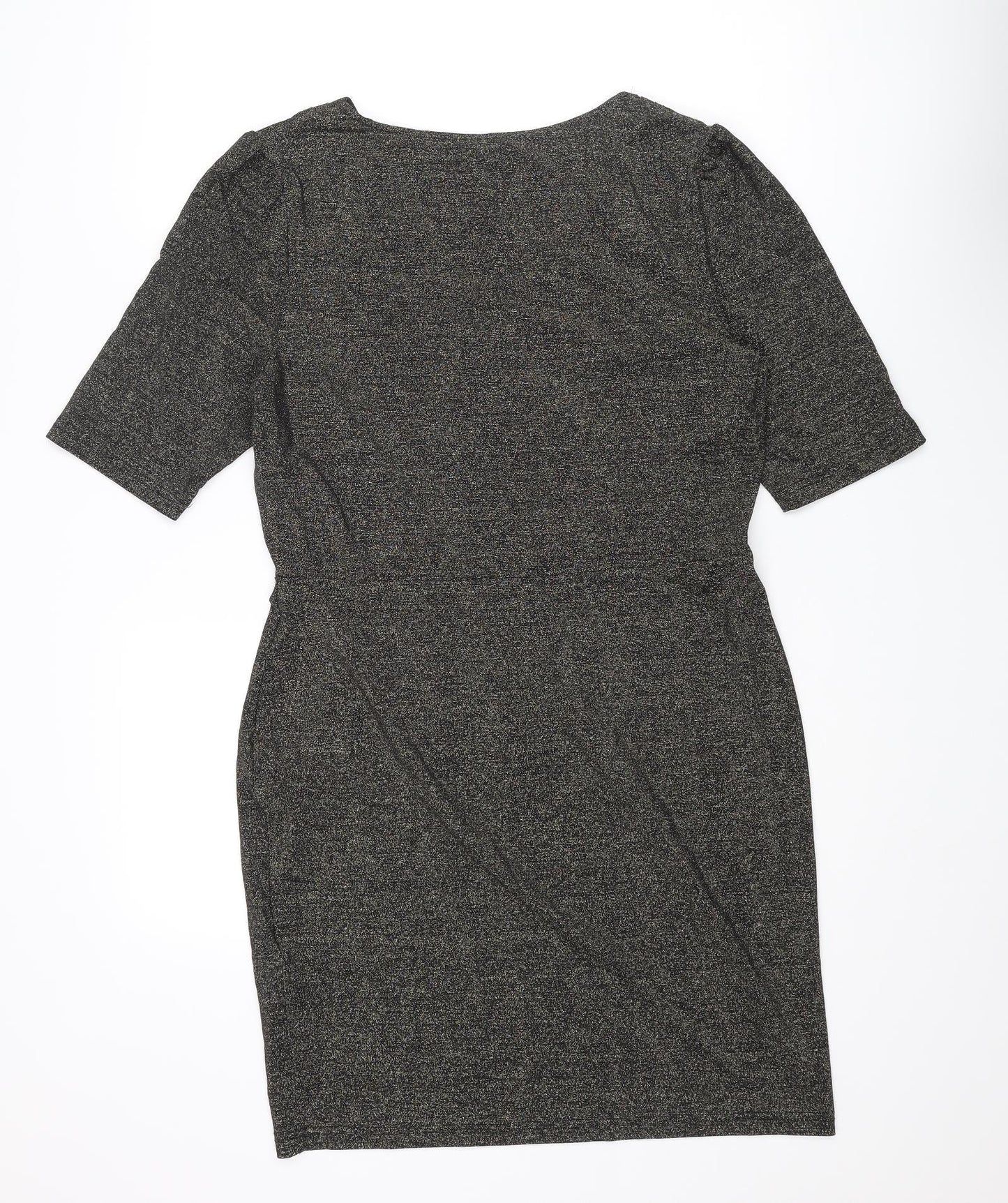 Oasis Womens Grey Polyamide Pencil Dress Size L V-Neck Pullover