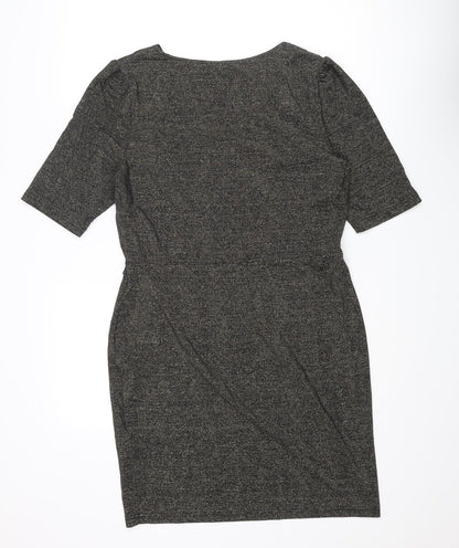 Oasis Womens Grey Polyamide Pencil Dress Size L V-Neck Pullover