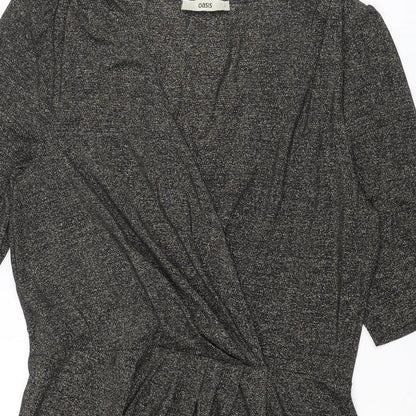 Oasis Womens Grey Polyamide Pencil Dress Size L V-Neck Pullover