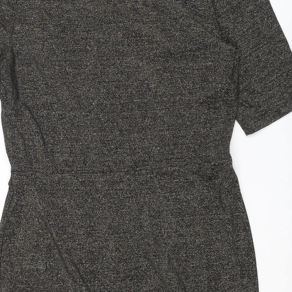 Oasis Womens Grey Polyamide Pencil Dress Size L V-Neck Pullover