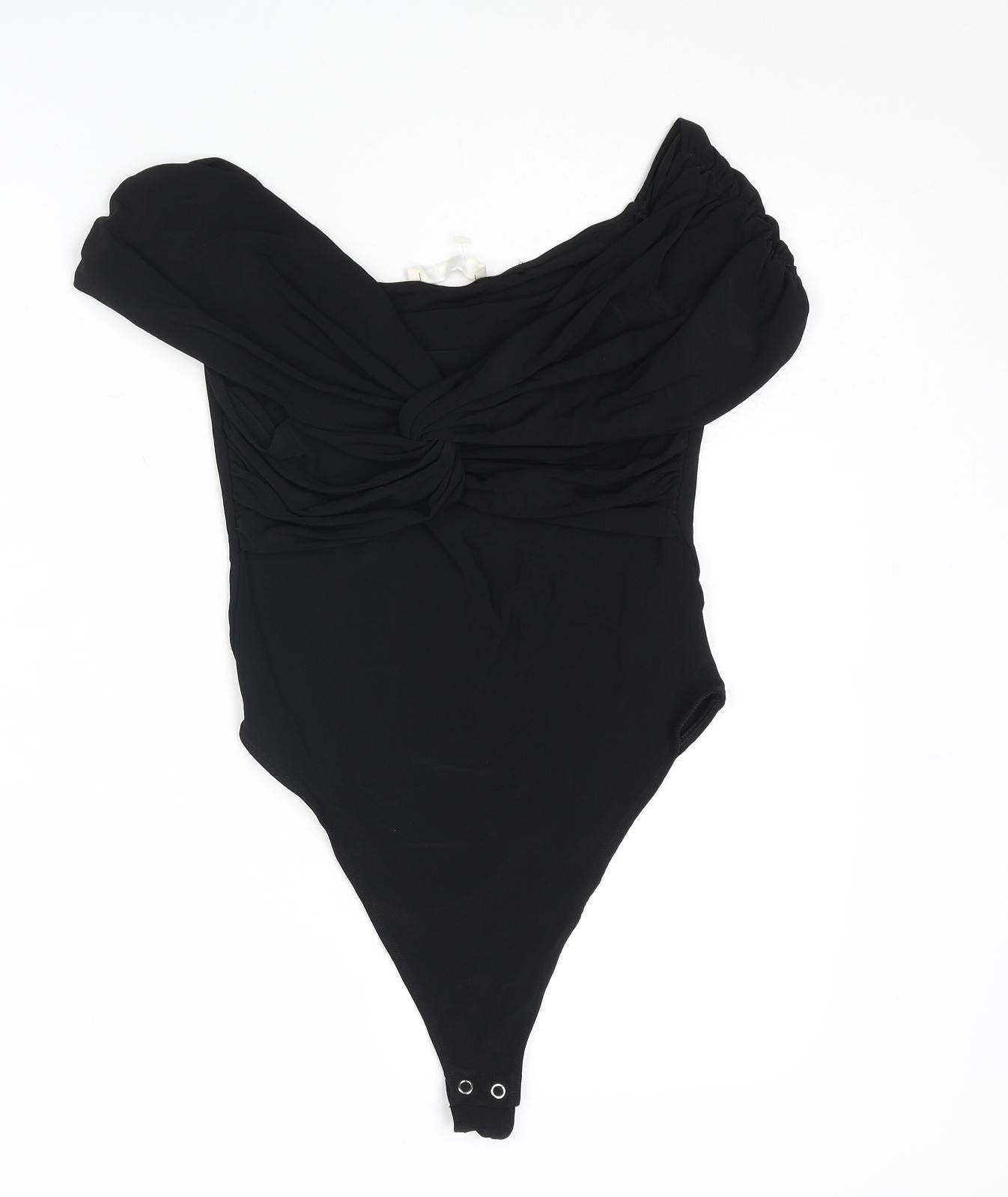 Pull&Bear Womens Black Polyester Bodysuit One-Piece Size M Snap