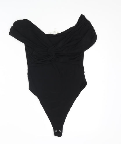 Pull&Bear Womens Black Polyester Bodysuit One-Piece Size M Snap