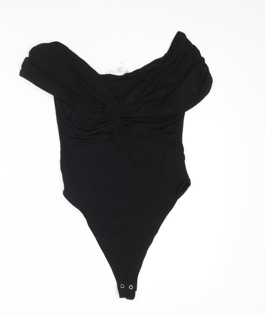 Pull&Bear Womens Black Polyester Bodysuit One-Piece Size M Snap