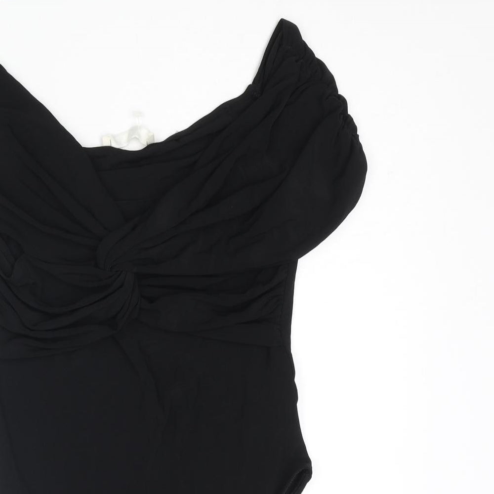 Pull&Bear Womens Black Polyester Bodysuit One-Piece Size M Snap