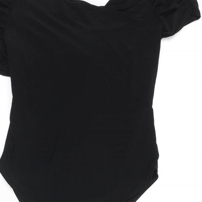 Pull&Bear Womens Black Polyester Bodysuit One-Piece Size M Snap