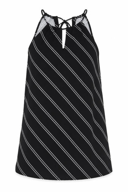 Mango Womens Black Striped Polyester Mini Size XS Round Neck Tie