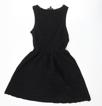 Topshop Womens Black Polyester Fit & Flare Size 8 Boat Neck Zip