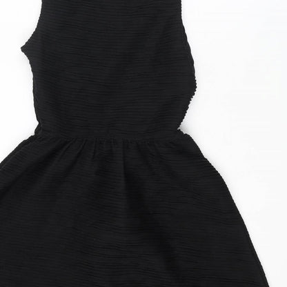 Topshop Womens Black Polyester Fit & Flare Size 8 Boat Neck Zip